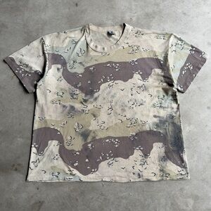 Vintage 90s Cropped Boxy Thrashed Army Camo Tee - L